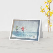 Joyeux Noël Patinage lapins Carte de Noël (Fleur jaune)