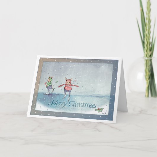 Joyeux Noël Patinage lapins Carte de Noël (Devant)
