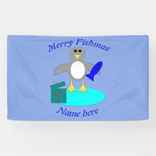Joyeux Noël Pêche pingouin bannière personnalisée