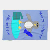 Joyeux Noël Pêche Pingouin serviette personnalisée (Horizontal)