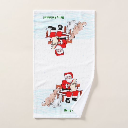 Joyeux Noël! Père Noël avec chat et chien (Serviette à main)