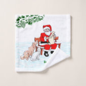 Joyeux Noël! Père Noël avec chat et chien (Gant de toilette)