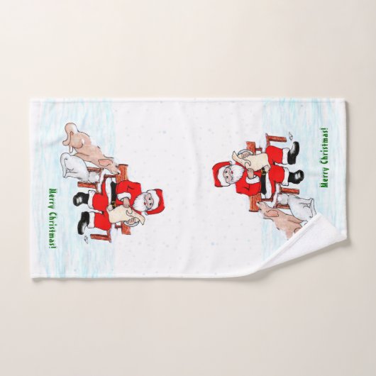 Joyeux Noël! Père Noël avec chat et chien (Serviette à main)