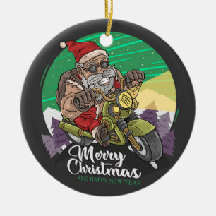 Joyeux Noël Père Noël Biker Ornement en céramique