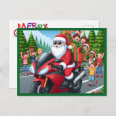 Joyeux Noël Père Noël Motorcycle carte postale (Devant / Derrière)