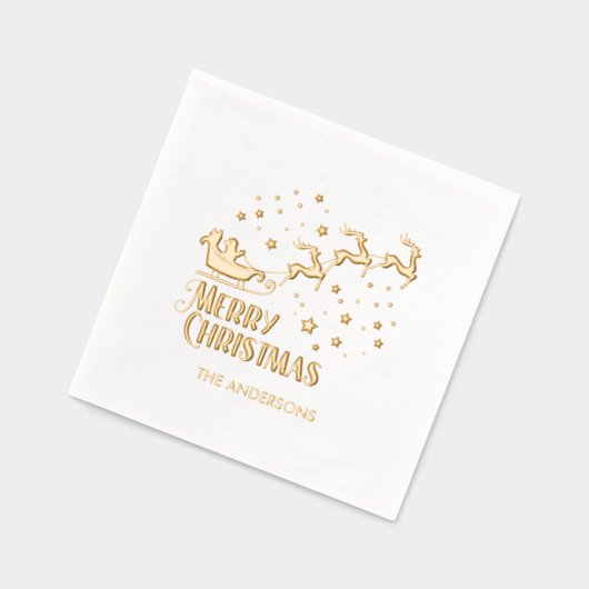 Joyeux Noël Père Noël Reindeer Gold Foil serviette (Gauche)