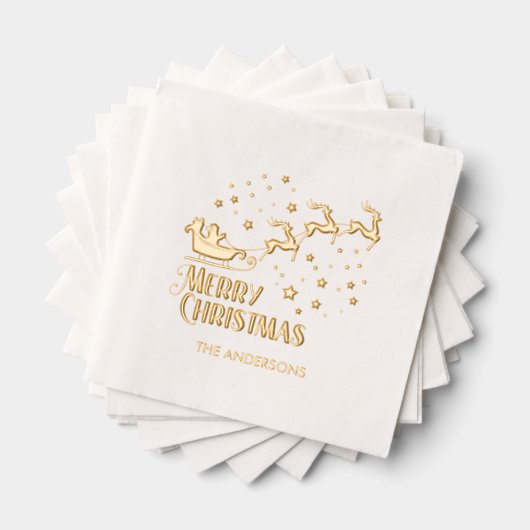 Joyeux Noël Père Noël Reindeer Gold Foil serviette (Insitu (empilé))