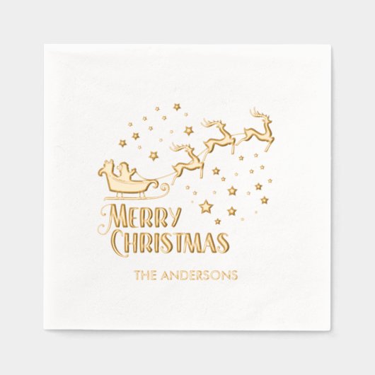 Joyeux Noël Père Noël Reindeer Gold Foil serviette (Recto)
