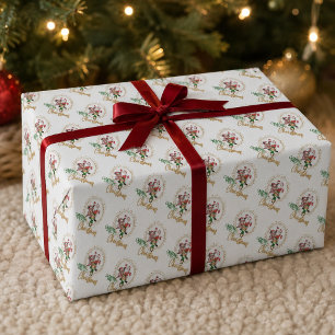 Joyeux Noël Père Noël Renne et Elfe Papier Cadeau