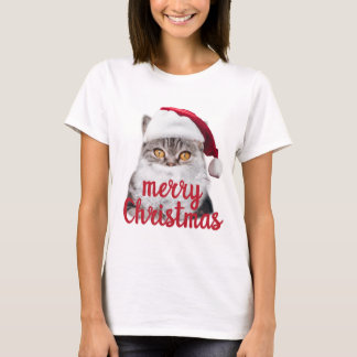 joyeux Noël père Noël t-shirt chat pour femmes