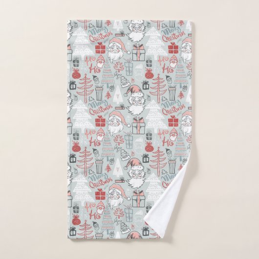 Joyeux Noël Père Noël Tree Main Drawn Motif Sage (Serviette à main)