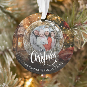 Joyeux Noël Photo de Boule à Neige Rustique