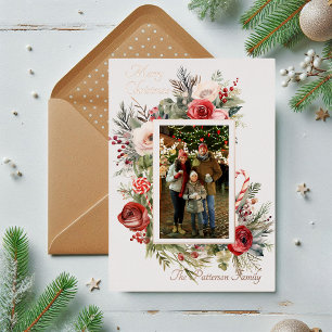 Joyeux Noël Photo Floral Foil Carte de vacances