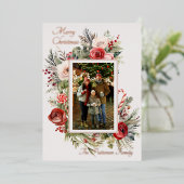 Joyeux Noël Photo Floral Foil Carte de vacances (Debout devant)