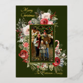 Joyeux Noël Photo Floral Foil Carte de vacances (Recto)