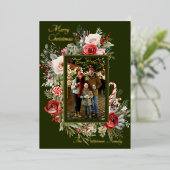 Joyeux Noël Photo Floral Foil Carte de vacances (Debout devant)