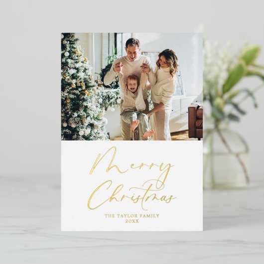 Joyeux Noël Photo Gold Foil Carte de Noël (Debout devant)
