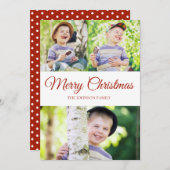 Joyeux Noël Photo Rouge Blanc Dot Carte de vacance (Devant / Derrière)