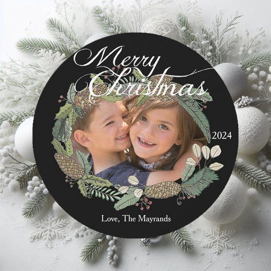 Joyeux Noël Pine Cône et Carte photo de verdure