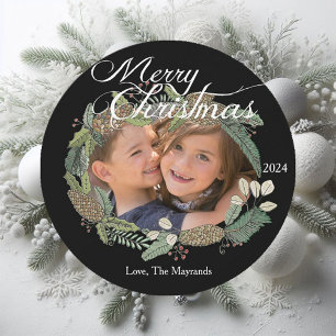 Joyeux Noël Pine Cône et Carte photo de verdure