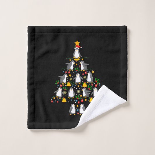 Joyeux Noël Pingouin Lumières Arbre de Noël (Gant de toilette)