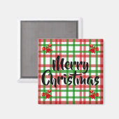 Joyeux Noël Plaid Red Bows Magnet de cuisine (Recto/Verso)