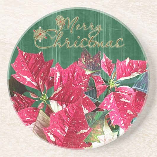 Joyeux Noël Poinsettia Dessous de verre en grès (Devant)