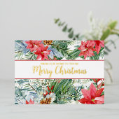 Joyeux Noël Pointsettia Pine Foil Carte de vacance (Debout devant)