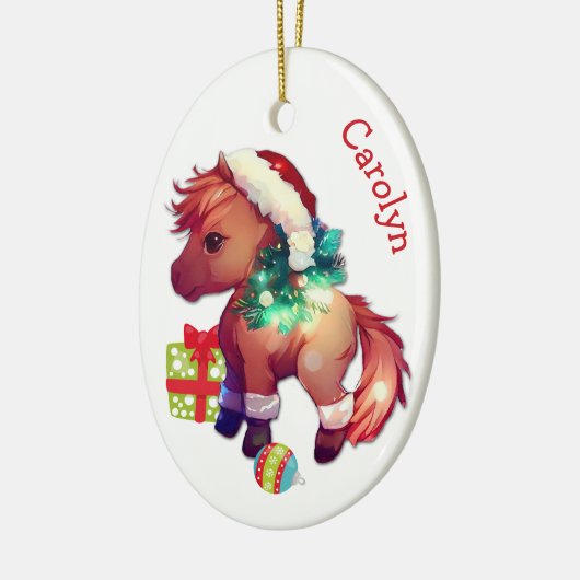 Joyeux Noël Pony Enfants en céramique Ornement (Gauche)