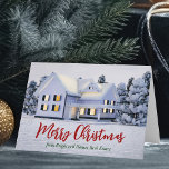 Joyeux Noël Real Estate Company Winter House<br><div class="desc">Cette belle carte de séjour pliée sur mesure est parfaite pour une société immobilière située au nord. Superbe neige blanche borde les arbres et la maison sur cette photo d'hiver. Un courtier peut garder Joyeux Noël en écriture rouge et verte ou customiser avec ses propres Joyeuses Fêtes. Ajoutez votre message...</div>