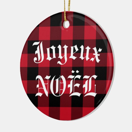 Joyeux Noël Red Black Buffalo Check Pset Keramisch Ornament (Links)