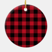 Joyeux Noël Red Black Buffalo Check Pset Keramisch Ornament (Achterkant)