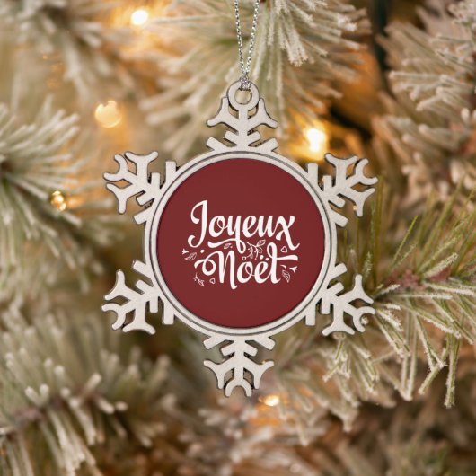 Joyeux Noel Red Tin Sneeuwvlok Ornament (Boom)
