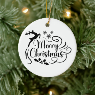 Joyeux Noël Reindeer Ornement noir & blanc