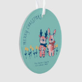 Joyeux Noël – Renne et lapin sur fond sarcelle (devant)