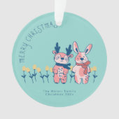 Joyeux Noël – Renne et lapin sur fond sarcelle (devant)