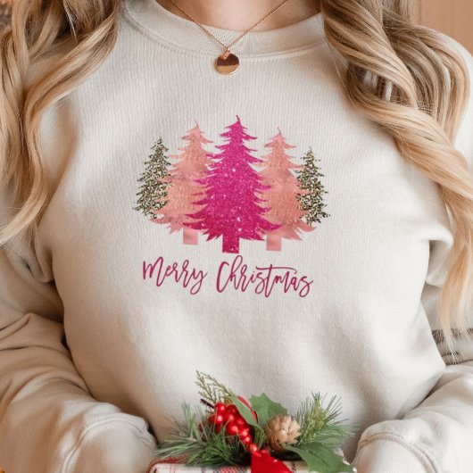 Joyeux Noël rétro rose T-shirt Arbres de Noël