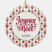 Joyeux Noel Retro Santa Cream Keramisch Ornament (Achterkant)