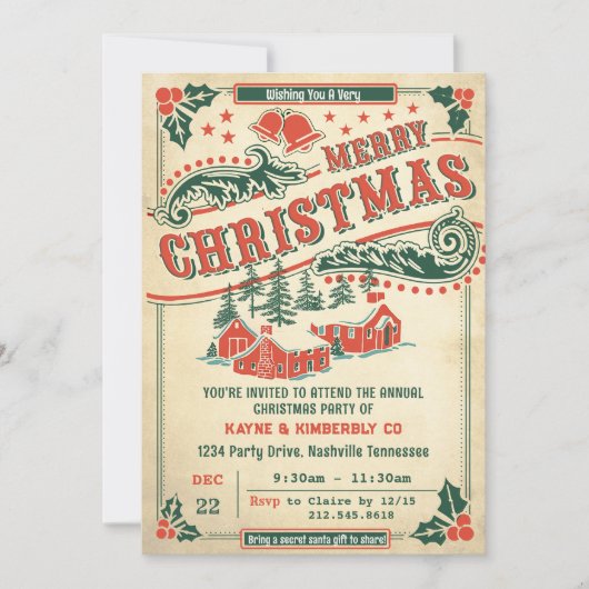 Joyeux Noël Retro Vintage Rustic Invitation (Devant)