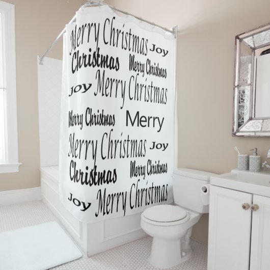 Joyeux Noël Rideau de Douche Blanc (En situation)