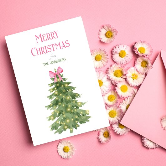 Joyeux Noël rose et vert minima carte de vacances