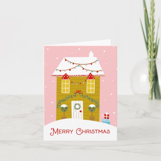 Joyeux Noël rose pain d'épices Carte de la maison (Devant)
