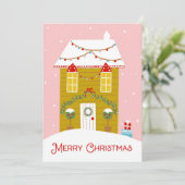 Joyeux Noël rose pain d'épices Carte de la maison (Debout devant)