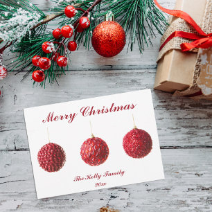 Joyeux Noël Rouge Baubles carte à plat avec texte