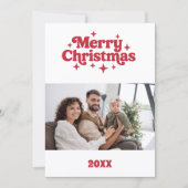 Joyeux Noël rouge blanc rétro carte photo (Devant)