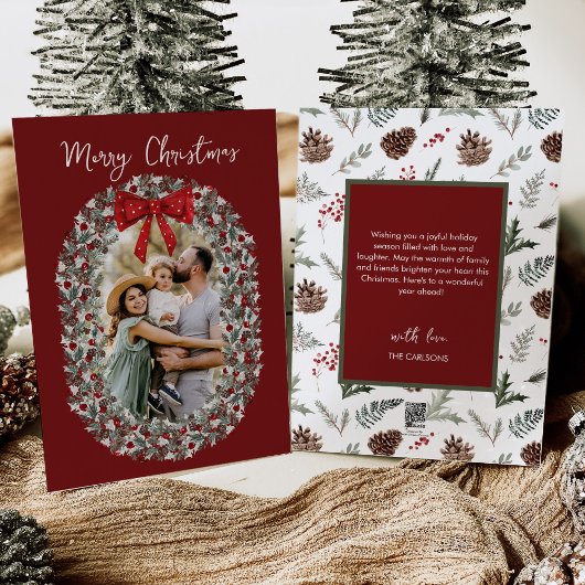 Joyeux Noël Rouge Bow photo Carte de vacances
