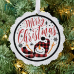 Joyeux Noël Rouge Buffle Noir Plaid Snowman<br><div class="desc">Les ornements en papier les plus mignons viennent à vous sur une carte en papier avec un ruban à la mémoire chère pour avoir comme gardien pour toujours</div>