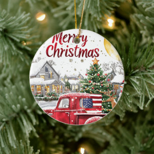Joyeux Noël Rouge Camion Ornement de vacances