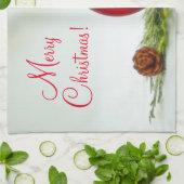 Joyeux Noël Rouge Ornement Serviette de cuisine (Plié)
