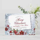 Joyeux Noël Rouge Poinsettia Russe Carte de vacanc (Debout devant)